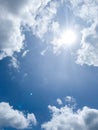 Bright sun and cloudy sky. Overexposed. Royalty Free Stock Photo