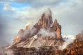 Morning view of Drei Zinnen or Tre Cime di Lavaredo Royalty Free Stock Photo