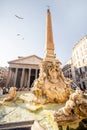 Morning view on famous Pantheon, Roman temple in Rome