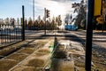 Morning View of frozen UK Road Crossing Royalty Free Stock Photo