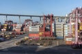 Hong Kong container terminal- cargo containers and port equipment. Royalty Free Stock Photo