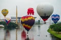 Morning view with hot balloons over lake Putrajaya