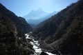 Morning view of Imja Khola river with Ama Dablam mountain background, Nepal Royalty Free Stock Photo