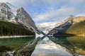 Morning view of Lake Louise with Rocky mountain reflection in the Banff National Park, Alberta, Canada Royalty Free Stock Photo