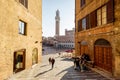 Morning view on the main square of Siena city in Italy