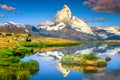 Morning view with Matterhorn peak and Stellisee lake, Valais, Switzerland Royalty Free Stock Photo