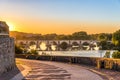 Morning view at the Medieval bridge over river Duero in Zamora - Spain