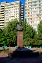 Morning view of the monument to Georgy Zhukov, commander, marshal of the Soviet Union