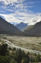 Morning view of mountains covered with clouds from the peak with Bhaga river in Darcha Royalty Free Stock Photo