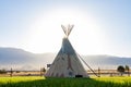 Morning view of the Native American Indian Tents Teepee Royalty Free Stock Photo