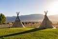 Morning view of the Native American Indian Tents Teepee Royalty Free Stock Photo