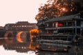 Arched bridge in Feng huang Old Town at dawn