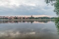 Morning view on panorama of Old Town of Torun seen from the Vistula river in Poland Royalty Free Stock Photo