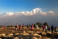 Morning view of Poon hill with tourists