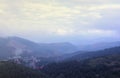 Morning view of residental area and houses around the Dragobrat mountain peaks in Carpathian mountains, Ukraine. Cloudy Royalty Free Stock Photo