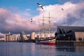 Morning view on the river Clyde and old ship