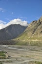 Morning view of rocky mountain covered with clouds from the top with Bhaga river in Darcha Royalty Free Stock Photo