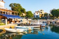 Morning view on sailboat harbor in Rovinj with many moored boats and yachts, Croatia