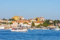 Morning view on sailboat harbor in Rovinj with many moored sail boats and yachts, Croatia