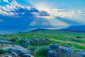 Morning view of the Sea of Galilee, with Sun beams Royalty Free Stock Photo
