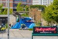 Morning view of some homeless tent in downtown