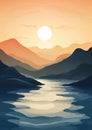 Morning view summer lake sunset beauty landscape background river mountain nature sunrise sky Royalty Free Stock Photo