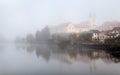 Morning view of Telc or Teltsch town mirroring in lake Royalty Free Stock Photo