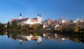 Morning view of Telc or Teltsch town mirroring in lake Royalty Free Stock Photo