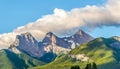 Morning view at the Three Sisters mountains from Canmore in Canada Royalty Free Stock Photo