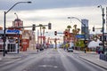 morning view to crossing 7th street with Fremont street in Las Vegas without people