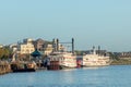 morning view to Mississippi paddle steamer Natchez and City of New Orleans at the pier in New Orleans Royalty Free Stock Photo