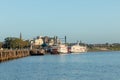 morning view to Mississippi paddle steamer Natchez and City of New Orleans at the pier in New Orleans Royalty Free Stock Photo