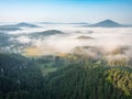 Morning view to misty Swiss Bohemian landscape during sunrise. Morning mist Royalty Free Stock Photo