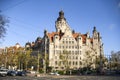 Morning view to New City Hall Neues Rathaus in historical part of Leipzig, Germany. November 2019 Royalty Free Stock Photo