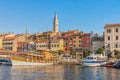 Morning view to Rovinj marina and Rovinj old town, popular travel destination in Istrian county of Croatia Royalty Free Stock Photo