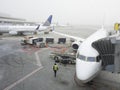 Morning view of the United Airline airplane parked at the San Francisco International Airport