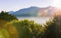 Morning view of Zhushan blue mountains range with sunlight Royalty Free Stock Photo