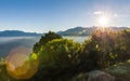 Morning view of Zhushan blue mountains range with sunlight Royalty Free Stock Photo