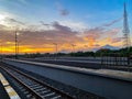 morning views train track in mojokerto city Royalty Free Stock Photo