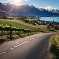 Morning on vineyard at Lake Wanaka, Otago, New Zealand made with Generative AI