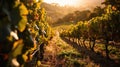 morning vineyard landscape, rows of grapevines, sunrise over vines Royalty Free Stock Photo