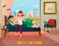 Morning Waking Of Couple Illustration Royalty Free Stock Photo