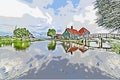 Zaanse Schans cheese factory illustration Royalty Free Stock Photo