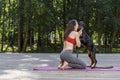 Morning yoga concept with your pet outdoors