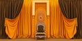 moroccan arc door with yellow and golden curtains on the side and arabesque style and king armchair, islamic vip concept, ramadan,