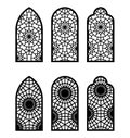 Moroccan arch window or door set. Cnc pattern, laser cutting, vector template set for wall decor, stencil, engraving in