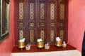 Moroccan bathroom with wooden door