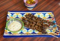 Moroccan Beef Kebab on Skewers, Traditional Arabian Food, Mutton Shashlik, Skewered Grilled Veal Meat