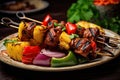 Moroccan Beef Kebab on Skewers, Traditional Arabian Food, Mutton Shashlik, Skewered Grilled Veal Meat