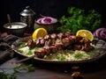 Moroccan Beef Kebab on Skewers, Traditional Arabian Food, Mutton Shashlik, Skewered Grilled Veal Meat